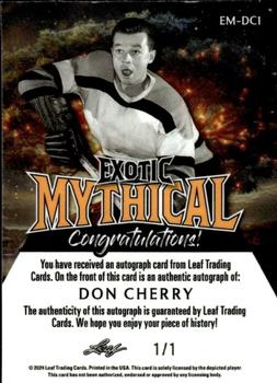 2024 Leaf Metal Hockey Legends - Exotic Mythical Autographs Bigfoot Diagonal Shimmer #EM-DC1 Don Cherry Back