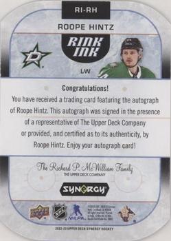 2022-23 Upper Deck Synergy - Rink Ink Mystery Gold Achievements #RI-RH Roope Hintz Back