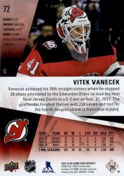 2023-24 SP Game Used - Red #72 Vitek Vanecek Back
