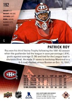 2023-24 SP Game Used - Red #192 Patrick Roy Back