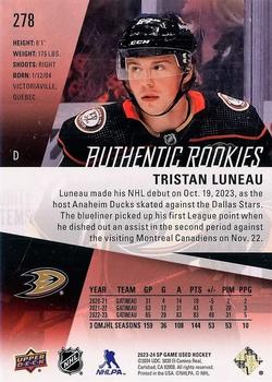 2023-24 SP Game Used - Red #278 Tristan Luneau Back