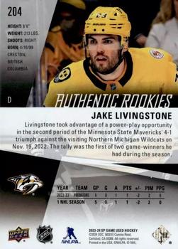 2023-24 SP Game Used - Gold #204 Jake Livingstone Back