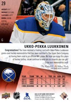2023-24 SP Game Used - Jersey #29 Ukko-Pekka Luukkonen Back