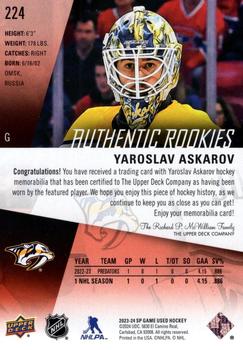 2023-24 SP Game Used - Jersey #224 Yaroslav Askarov Back