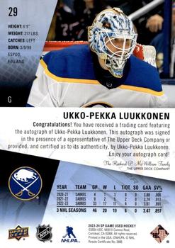 2023-24 SP Game Used - Auto #29 Ukko-Pekka Luukkonen Back