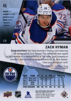 2023-24 SP Game Used - Auto #45 Zach Hyman Back