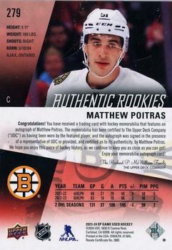 2023-24 SP Game Used - Auto Jersey #279 Matthew Poitras Back