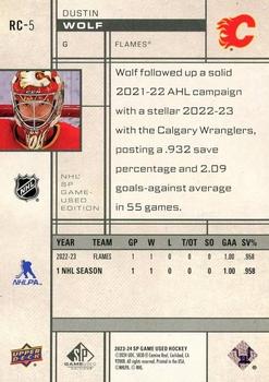 2023-24 SP Game Used - 2001 Retro Rookie Crossover #RC-5 Dustin Wolf Back
