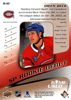 2023-24 SP Game Used - 2003-04 Retro Rookie Debut Gold #R-10 Owen Beck Back