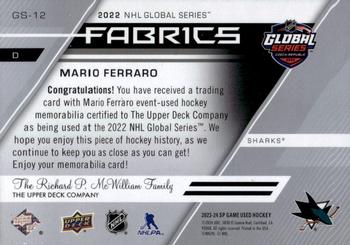 2023-24 SP Game Used - 2022 Global Series Fabrics #GS-12 Mario Ferraro Back