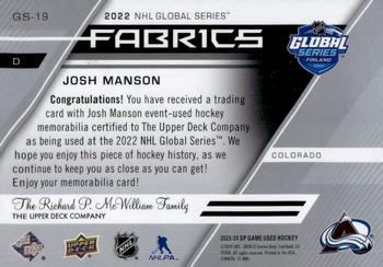 2023-24 SP Game Used - 2022 Global Series Fabrics #GS-19 Josh Manson Back