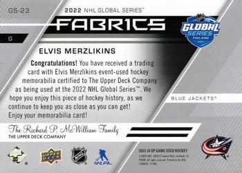 2023-24 SP Game Used - 2022 Global Series Fabrics #GS-23 Elvis Merzlikins Back