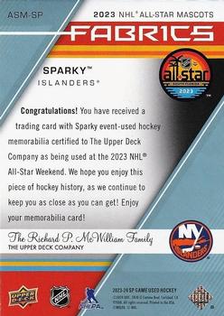 2023-24 SP Game Used - 2023 All-Star Mascot Fabrics Tag #ASM-SP Sparky Back