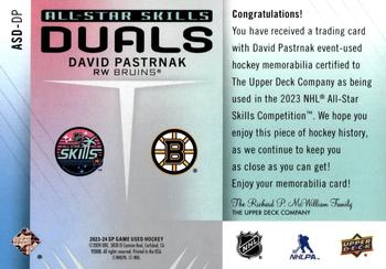 2023-24 SP Game Used - 2023 All-Star Skills Dual Jersey #ASD-DP David Pastrnak Back