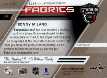 2023-24 SP Game Used - 2023 Stadium Series Fabrics Patch #STS-16 Sonny Milano Back