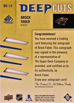 2023-24 SP Game Used - Deep Cuts Auto #DC-54 Brock Faber Back