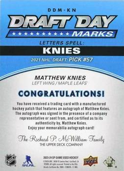 2023-24 SP Game Used - Draft Day Marks #DDM-KN Matthew Knies Back