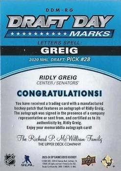 2023-24 SP Game Used - Draft Day Marks #DDM-RG Ridly Greig Back