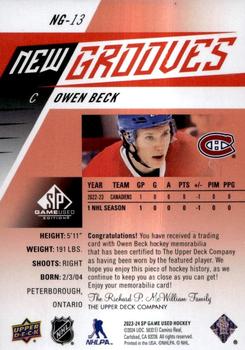 2023-24 SP Game Used - New Grooves Jersey #NG-13 Owen Beck Back