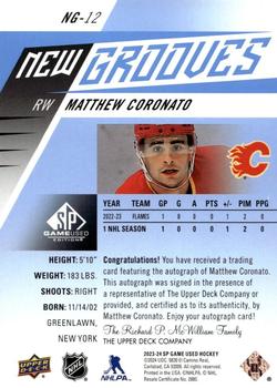 2023-24 SP Game Used - New Grooves Auto #NG-12 Matthew Coronato Back