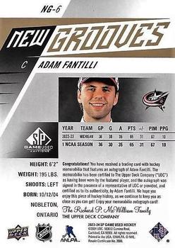 2023-24 SP Game Used - New Grooves Auto Patch #NG-6 Adam Fantilli Back