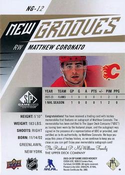 2023-24 SP Game Used - New Grooves Auto Patch #NG-12 Matthew Coronato Back