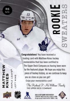 2023-24 SP Game Used - Rookie Sweaters #RS-MK Matthew Knies Back