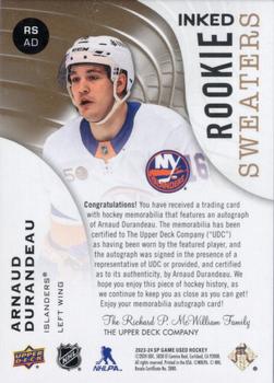 2023-24 SP Game Used - Inked Rookie Sweaters Patch #RS-AD Arnaud Durandeau Back