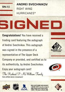 2023-24 SP Game Used - SIGNED Gold #SN-AS Andrei Svechnikov Back