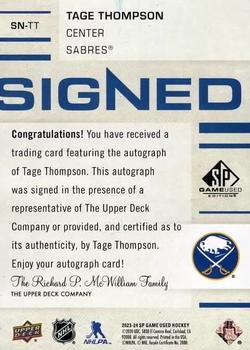 2023-24 SP Game Used - SIGNED Gold #SN-TT Tage Thompson Back