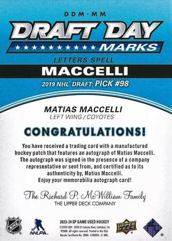 2023-24 SP Game Used - 2022-23 SP Game Used Update: Draft Day Marks #DDM-MM Matias Maccelli Back