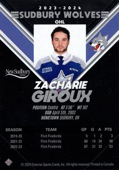 2023-24 Extreme Sudbury Wolves (OHL) #NNO Zacharie Giroux Back