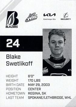 2023-24 Kamloops Blazers (WHL) #NNO Blake Swetlikoff Back