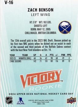 2024 Upper Deck National Hockey Card Day - Victory Rookies Black #V-16 Zach Benson Back
