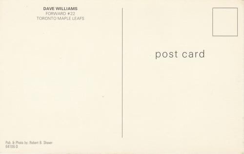 1979-80 Toronto Maple Leafs Postcards (Borderless) #64106-D Dave Williams Back