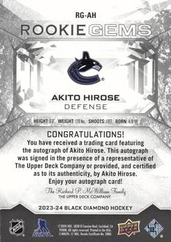 2023-24 Upper Deck Black Diamond - Rookie Gems Signatures #RG-AH Akito Hirose Back