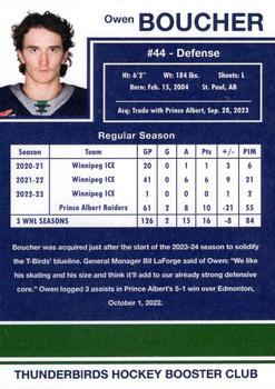 2023-24 Seattle Thunderbirds (WHL) #NNO Owen Boucher Back