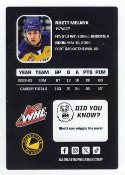 2023-24 Saskatoon Blades (WHL) #NNO Rhett Melnyk Back
