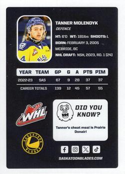 2023-24 Saskatoon Blades (WHL) #NNO Tanner Molendyk Back