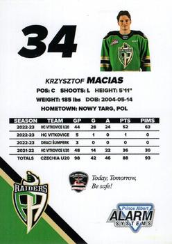 2023-24 Prince Albert Raiders (WHL) #NNO Krzysztof Macias Back