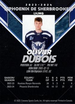 2023-24 Extreme Sherbrooke Phoenix (QMJHL) Series 2 #NNO Olivier Dubois Back