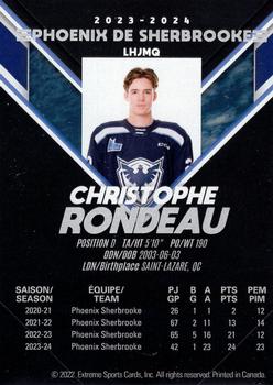 2023-24 Extreme Sherbrooke Phoenix (QMJHL) Series 2 #NNO Christophe Rondeau Back