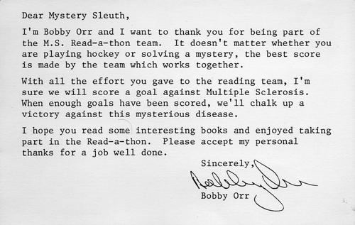 1979-80 Multiple Sclerosis Mystery Sleuth Read-A-Thon #NNO Bobby Orr Back