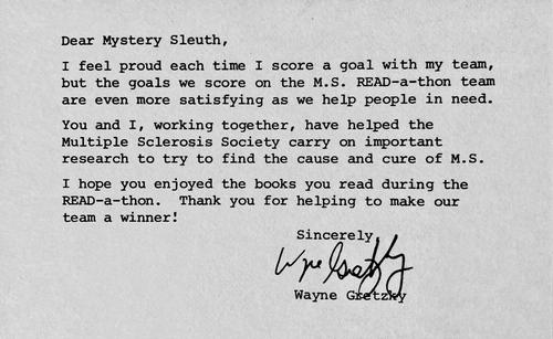 1979-80 Multiple Sclerosis Mystery Sleuth Read-A-Thon #NNO Wayne Gretzky Back