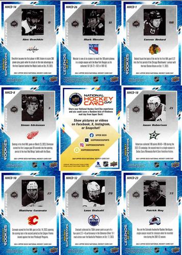 2024 Upper Deck National Hockey Card Day - 9-Card Sheets #NNO Connor Bedard / Mark Messier / Alex Ovechkin / Jason Robertson / Checklist / Simon Edvinsson / Patrick Roy / Leon Draisaitl / Matthew Coronato Back