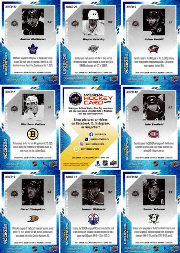 2024 Upper Deck National Hockey Card Day - 9-Card Sheets #NNO Adam Fantilli / Wayne Gretzky / Auston Matthews / Cole Caufield / Checklist / Matthew Poitras / Teemu Selanne / Connor McDavid / Pavel Mintyukov Back