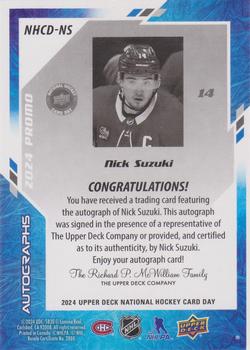 2024 Upper Deck National Hockey Card Day - Autographs #NHCD-NS Nick Suzuki Back
