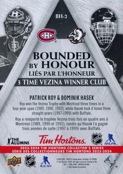 2023-24 Upper Deck Tim Hortons Greatest Duos - Bounded By Honour #BH-2 Patrick Roy / Dominik Hasek Back