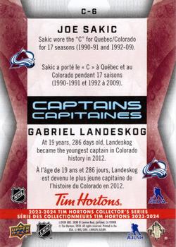 2023-24 Upper Deck Tim Hortons Greatest Duos - Captain Connections #C-6 Joe Sakic / Gabriel Landeskog Back