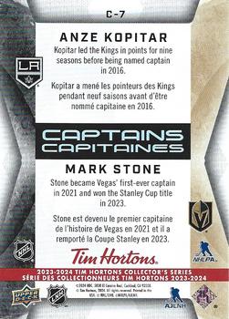 2023-24 Upper Deck Tim Hortons Greatest Duos - Captain Connections #C-7 Anze Kopitar / Mark Stone Back